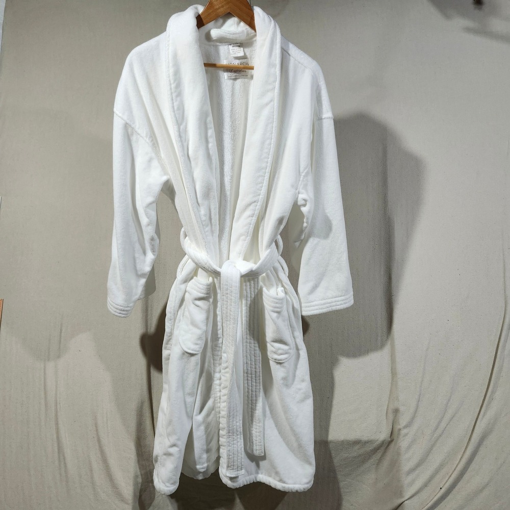 Monarch Cypress White Cotton Terry Cloth Shawl Collar Spa Long Robe Womens OSFM